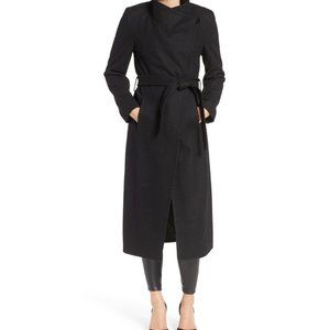 $320 KENNETH COLE Fencer Melton Wool MAXI TRENCH long COAT black